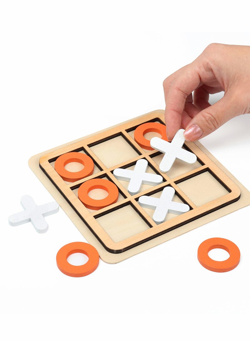 SOLARAE Tic-Tac-Toe Game Toy, Classic Wooden Checkerboard Educational Family Game Toys Set, Portable Casual Tabletop Game for Adults and Kids, Party Classroom Games (White and Orange) - Image 1