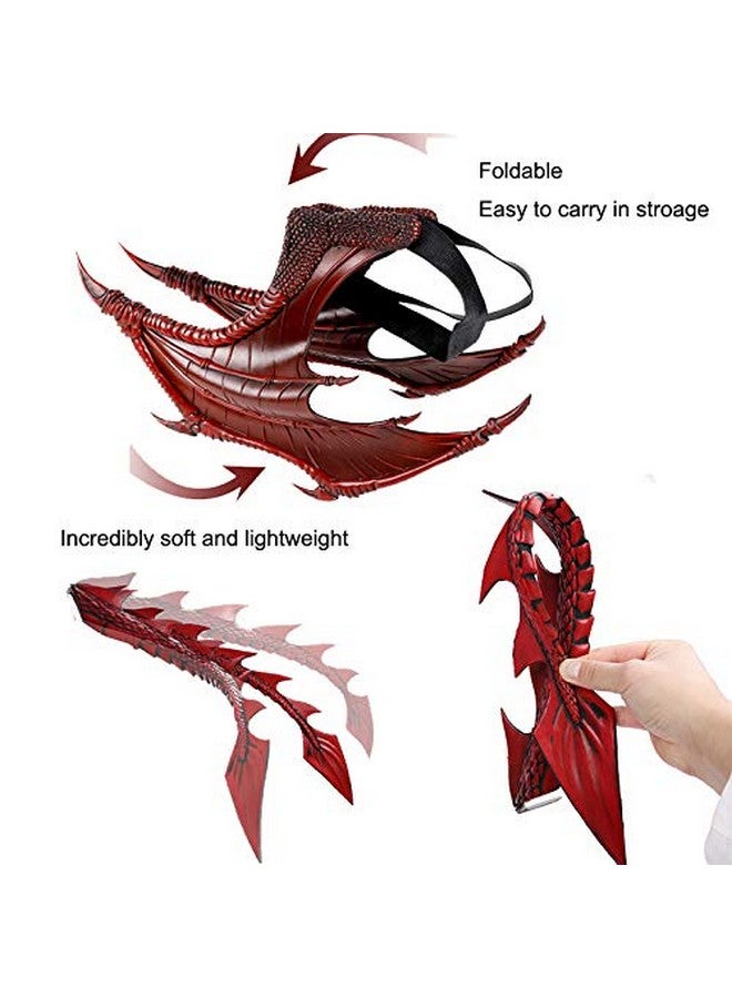 Alodidae Dragon Costumes Set Devil Wings Demon Tail Dino Mask for Halloween Masquerade Party Cosplay (Red) - Image 2