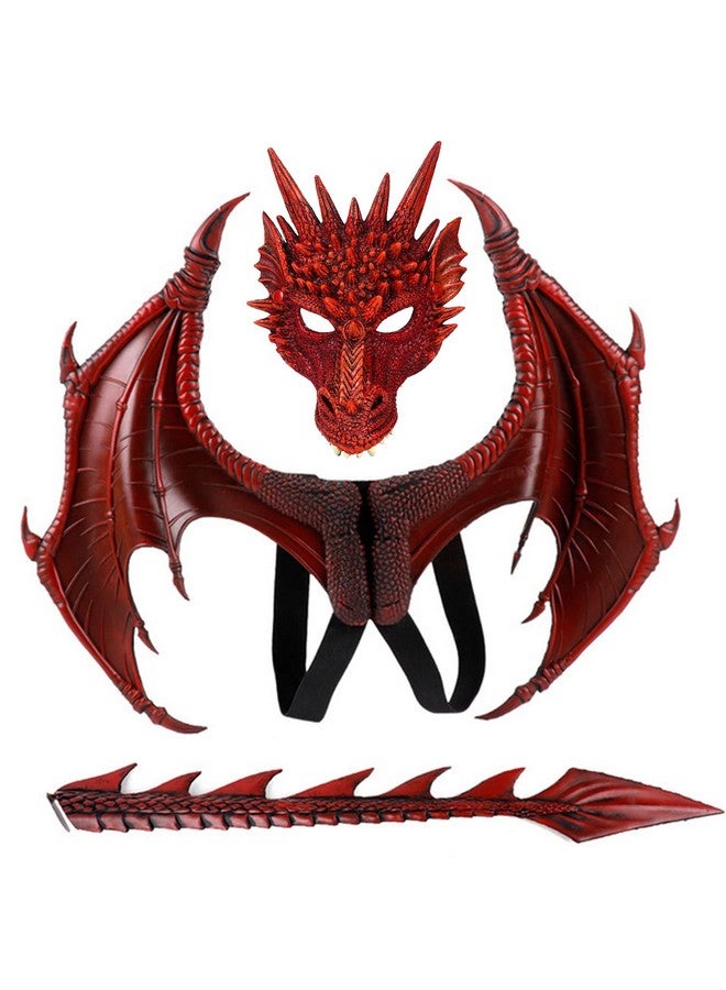 Alodidae Dragon Costumes Set Devil Wings Demon Tail Dino Mask for Halloween Masquerade Party Cosplay (Red) - Image 1