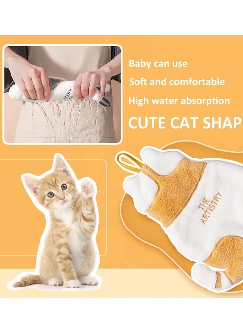 Y&D Cute Cat Hand Towel, Dry Kitchen Towel Bathroom Household Coral Velvet Soft Orange for Children  - Image 2