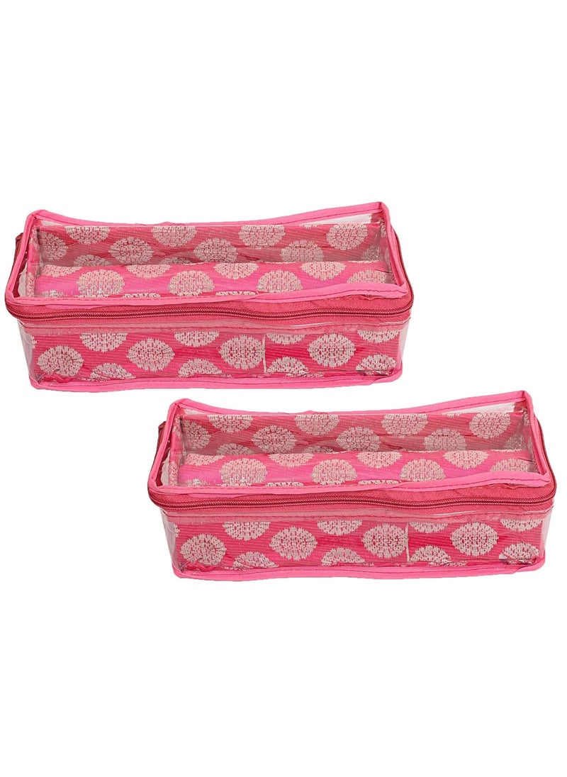 Kuber Industries Heart Home Carry Design Brocade Hardboard 2 Pieces One Rod Bangle Box (Pink) - CTHH18170  - Image 1