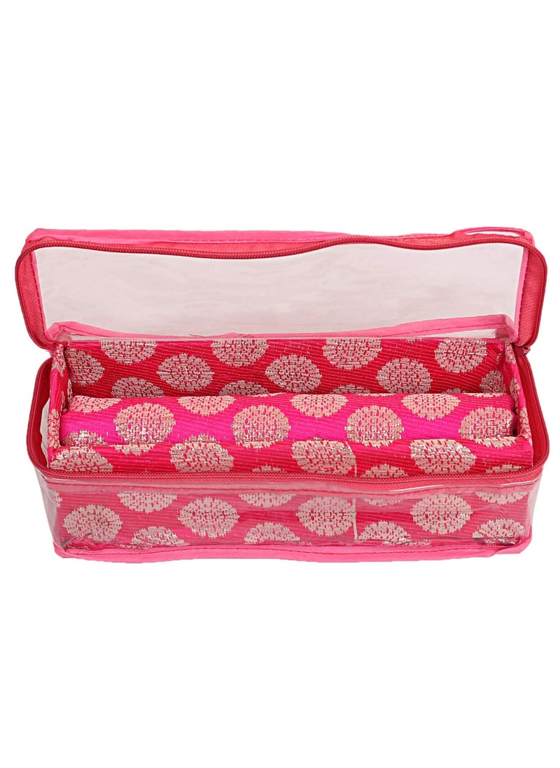 Kuber Industries Heart Home Carry Design Brocade Hardboard 2 Pieces One Rod Bangle Box (Pink) - CTHH18170  - Image 2