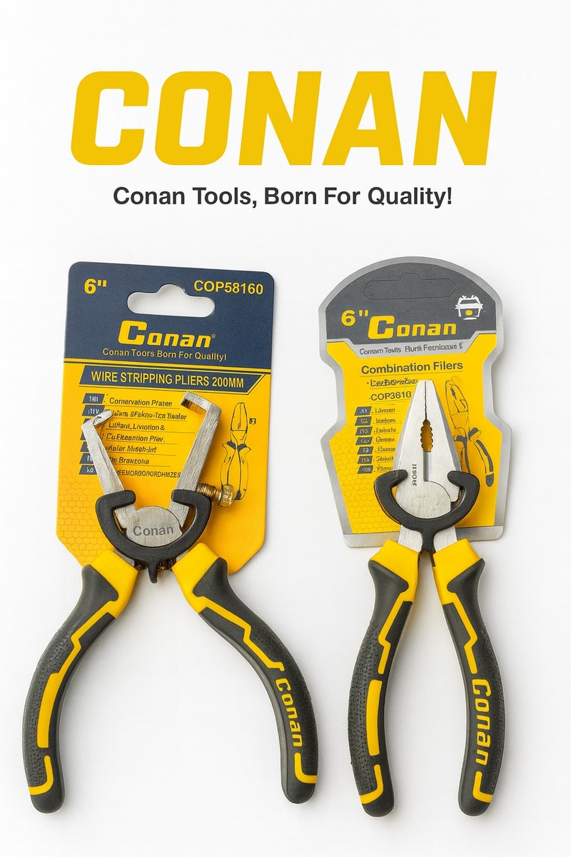 Conan Professional Pliers – 2 Pieces 6" (160mm) Wire Stripping Pliers + Combination Pliers - Image 1