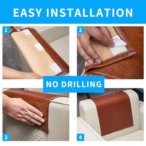Hittun Non Slip Recliner Headrest Protector Washable Faux Leather Headrest Covers for Recliner Chair Waterproof Couch Head Rest Covers for Sofa,Furniture,Office Chair,Theater Seat - Image 4