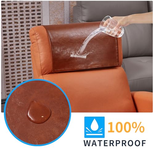 Hittun Non Slip Recliner Headrest Protector Washable Faux Leather Headrest Covers for Recliner Chair Waterproof Couch Head Rest Covers for Sofa,Furniture,Office Chair,Theater Seat - Image 3
