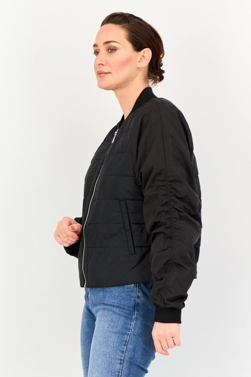 Andrew Marc Women Solid Bomber Jacket, Black - Image 2