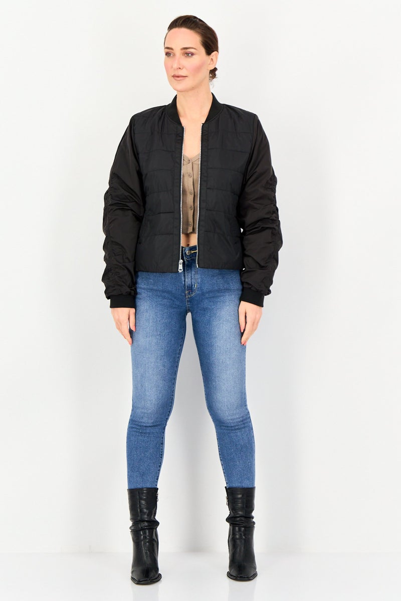 Andrew Marc Women Solid Bomber Jacket, Black - Image 4