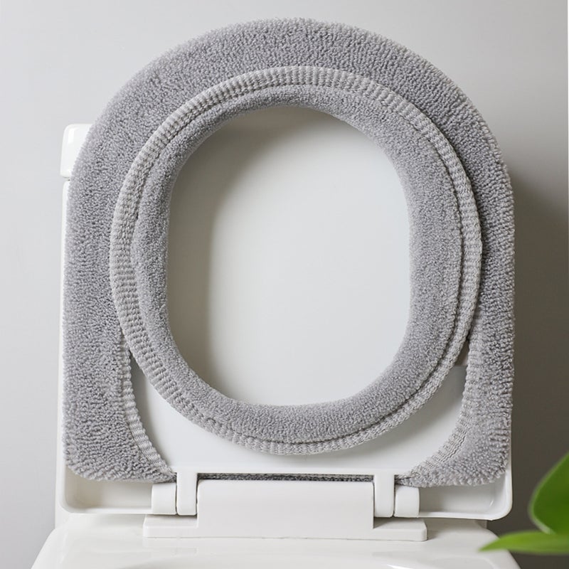 Washable Toilet Seat Cover Dark Green Polyester Warm Sanitary Convenient Strap Toilet Seat Cushion for All Season Bathroom Use - Image 3