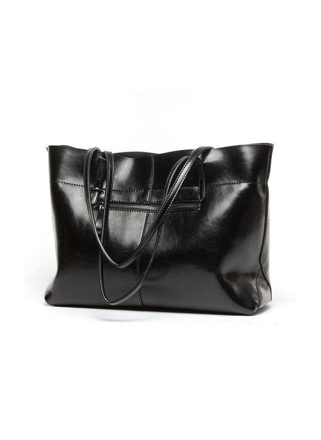 NIBEMINENT - Genuine Leather Tote Shoulder Bag Black - Image 1
