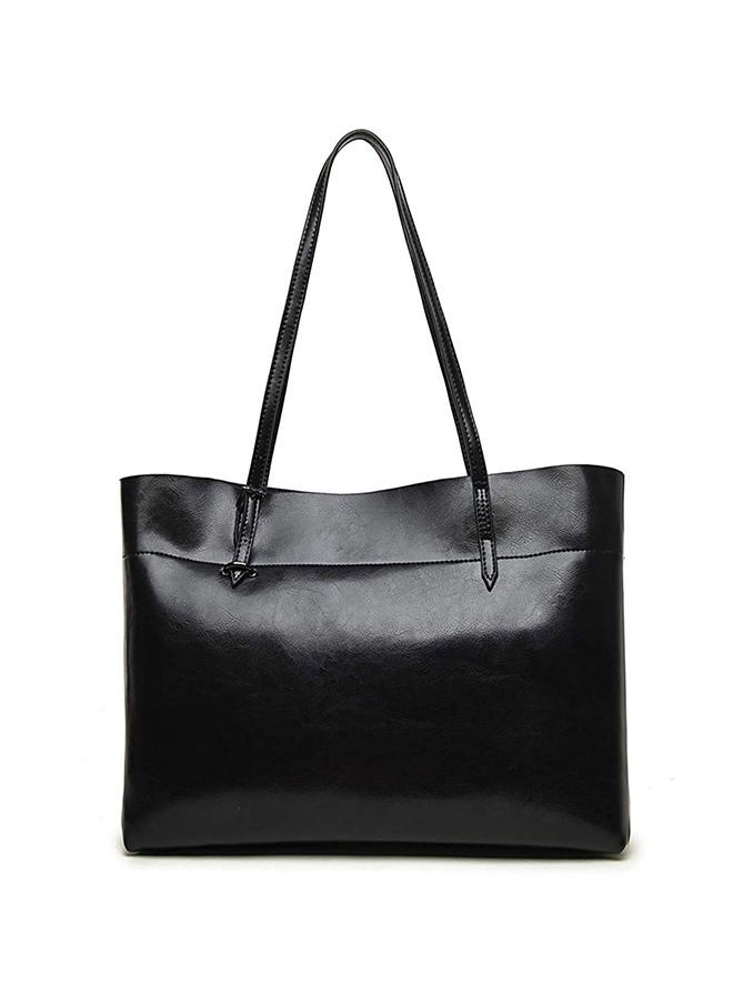 NIBEMINENT - Genuine Leather Tote Shoulder Bag Black - Image 1