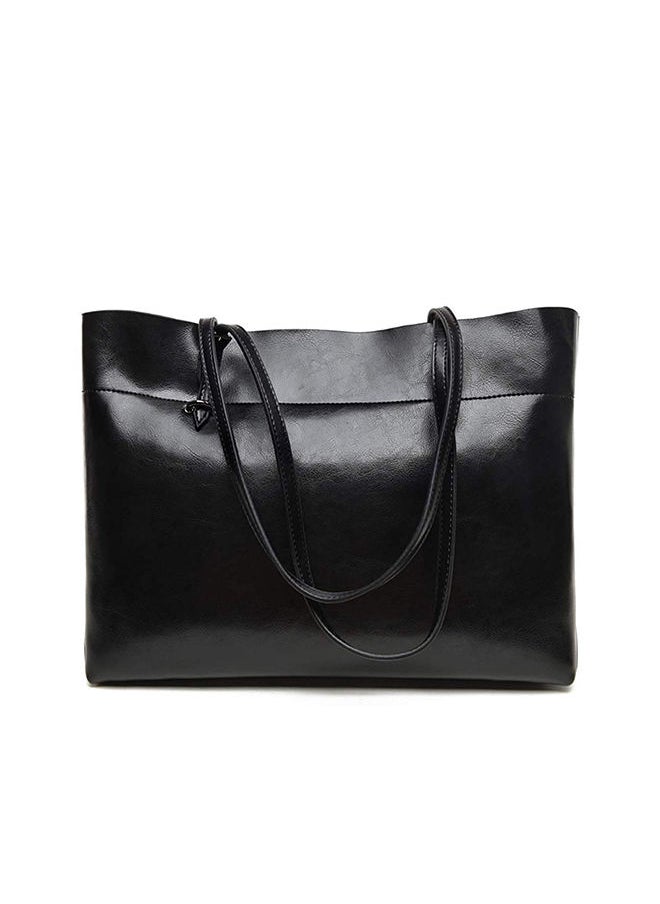 NIBEMINENT - Genuine Leather Tote Shoulder Bag Black - Image 1