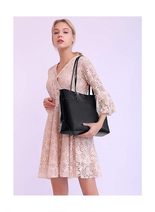 NIBEMINENT - Genuine Leather Tote Shoulder Bag Black - Image 1