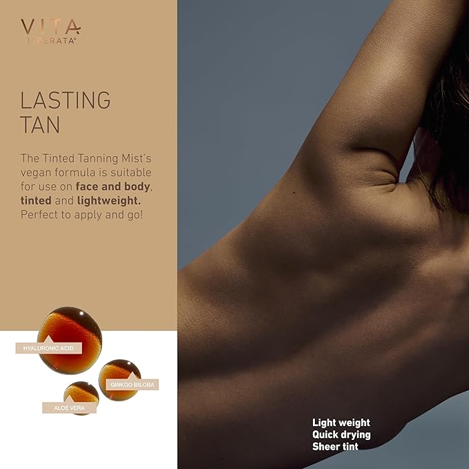 Vita Liberata رذاذ التسمير الذاتي من فيتا ليبراتا بلون متوسط مخصص للوجه والجسم بتركيبة سريعة الجفاف مصنوعة من الجلسرين العضوي ومستخلص الخيار 200 مل - Image 4