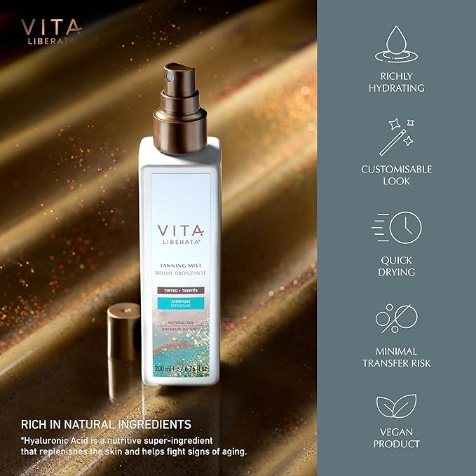 Vita Liberata رذاذ التسمير الذاتي من فيتا ليبراتا بلون متوسط مخصص للوجه والجسم بتركيبة سريعة الجفاف مصنوعة من الجلسرين العضوي ومستخلص الخيار 200 مل - Image 5