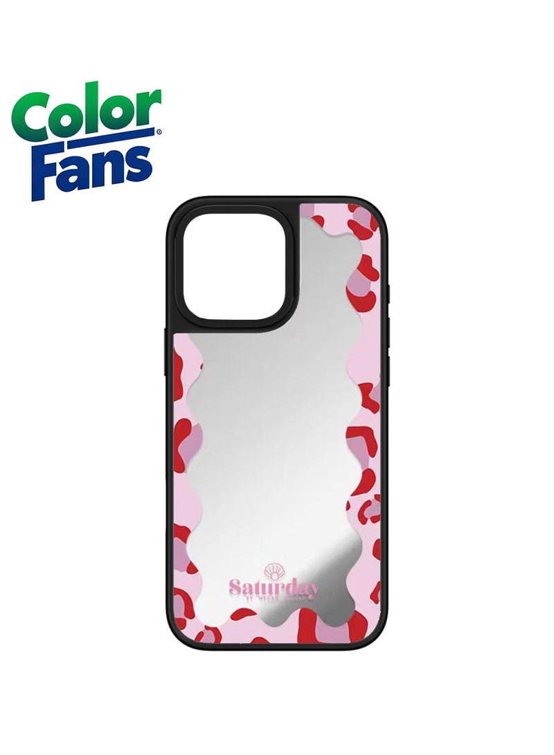 Color Fans iPhone 14 Pro Max Trendy Leopard Mirror Case  - Reflective Silver with Pink & Red