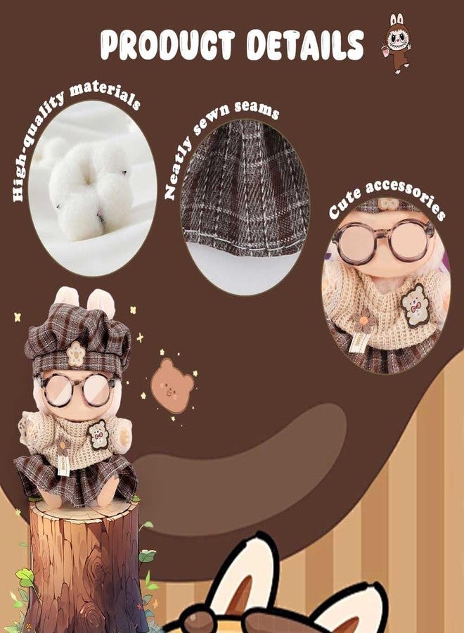 WALLFID 4-Piece Outfit Set for 17cm Dolls, Fashion Outfit with Hat, Top, Pants & Accessories, Vintage Brown - Image 3