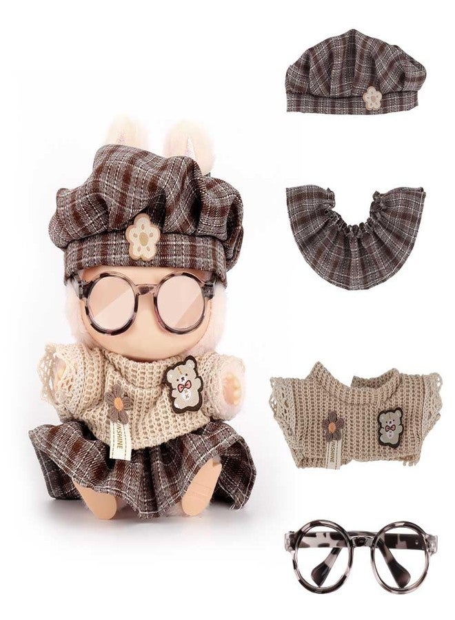 WALLFID 4-Piece Outfit Set for 17cm Dolls, Fashion Outfit with Hat, Top, Pants & Accessories, Vintage Brown - Image 1