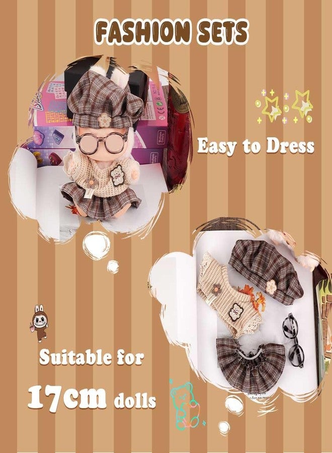 WALLFID 4-Piece Outfit Set for 17cm Dolls, Fashion Outfit with Hat, Top, Pants & Accessories, Vintage Brown - Image 4