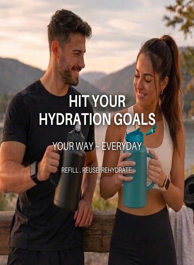 DR. FITZY AquaFlo 2 Litre Stainless Steel Bottle with 2 Lids, 24HR Hot & Cold Insulated Water Bottle 2 Litre, 2 LTR Gym Sipper Bottles with Straw, 2L Thermo Flask Steel Sipper Water Bottles for Adults (Blue) - Image 3