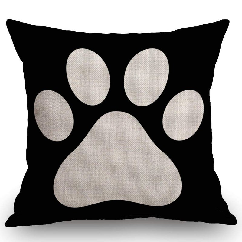 SSOIU White Dog Paw Footprint Icon Isolated On Black Background Decoration Farmhouse Decor Cotton Linen Home Decorative Throw Pillow Case Cushion Cover for Sofa Couch 18 x 18