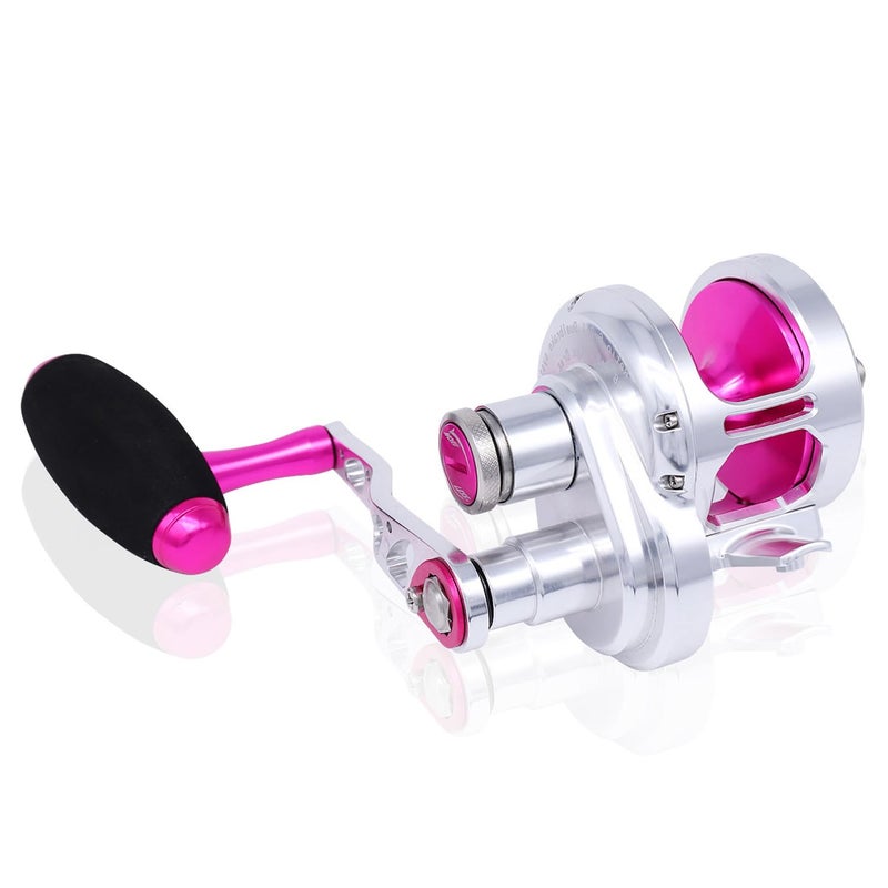 TRUSCEND بكرة صيد بطيئة من الألمنيوم سبيكة معدنية كاملة، سلسلة 2000، قابلة للتبديل بين اليسار/اليمين 6.3:1، عجلة صيد بحرية 9+2BB بكرة صيد (وردي فاتح، يد يسارية) - Image 1