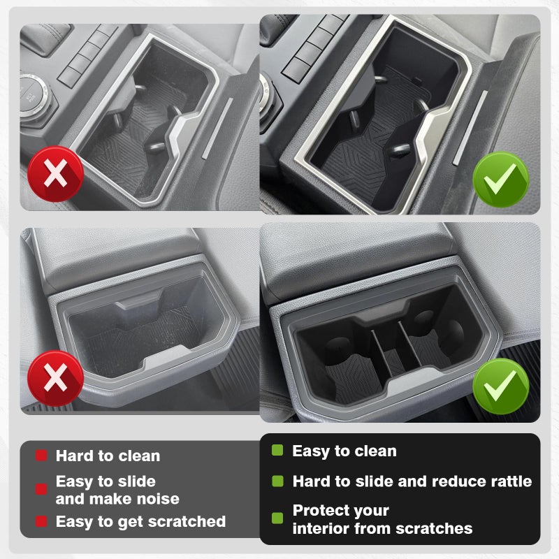 Muslogy Center Console Front&Rear Cup Holder Inserts Compatible with 2024 2025 2026 Toyota Tacoma Accessories Middle Console and Rear Armrest CupHolder Silicone Rubber Organizer 2PCS Set - Image 4