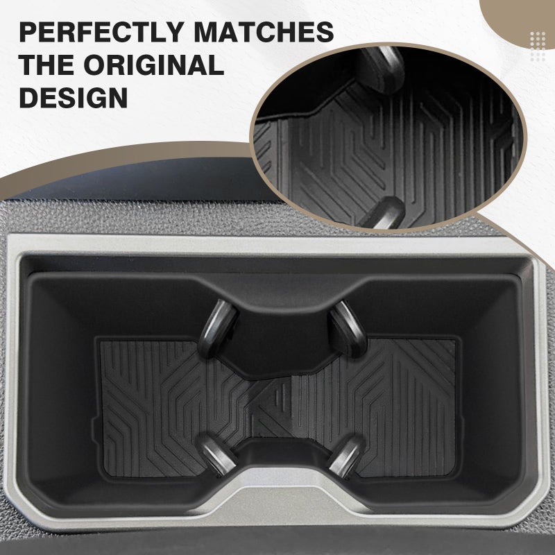 Muslogy Center Console Front&Rear Cup Holder Inserts Compatible with 2024 2025 2026 Toyota Tacoma Accessories Middle Console and Rear Armrest CupHolder Silicone Rubber Organizer 2PCS Set - Image 3
