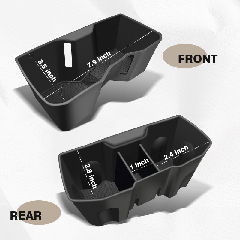 Muslogy Center Console Front&Rear Cup Holder Inserts Compatible with 2024 2025 2026 Toyota Tacoma Accessories Middle Console and Rear Armrest CupHolder Silicone Rubber Organizer 2PCS Set - Image 2