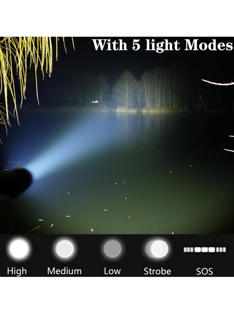 Rechargeable LED flashlight with 10000 high lumens, ultra bright tactical flashlight with 5 modes, powerful scalable flashlight, waterproof handheld flashlight for hiking emergencies