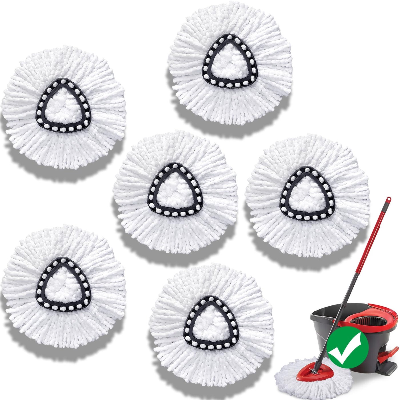 Exovyn Mop Head Replacement for O-Cedar Easy Wring 1-Tank System,Exovyn Spin Mophead Replacements,Microfiber 6 Pack 360° Swivel Mop Refills,Deep Clean,Easy Cleaning,Machine Washable and Easy