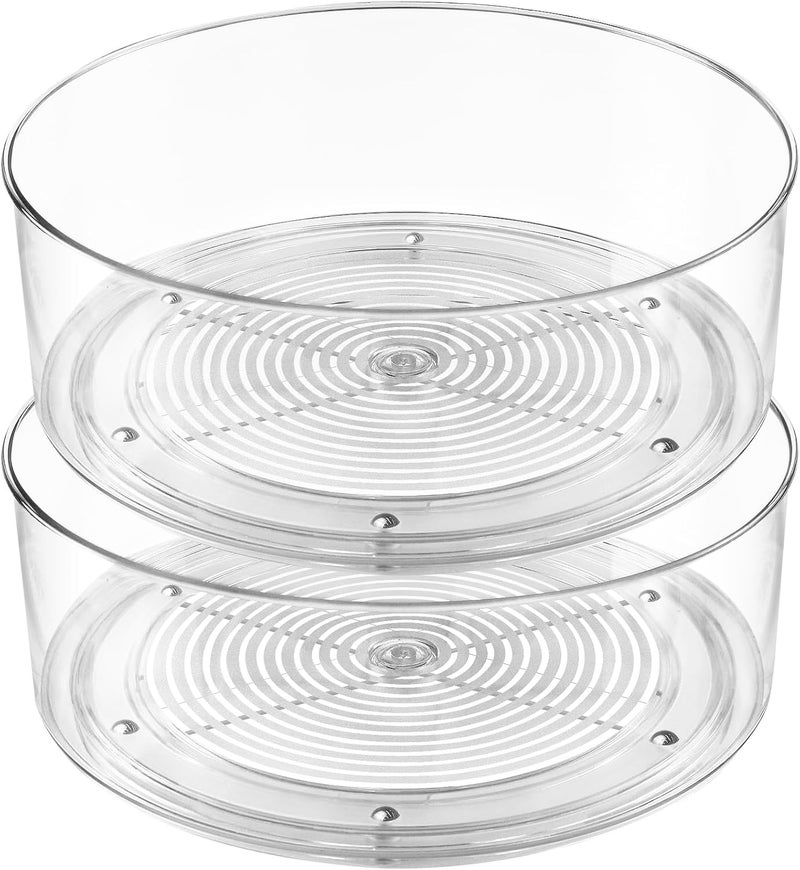 Slow Slog Lazy Susan Organizer, 2pcs 360 Degree Rotating Turntable Organizer, Round Plastic Clear Lazy Susan Turntable Food Storage Container for Kitchen, Fridge Organizer - Image 1