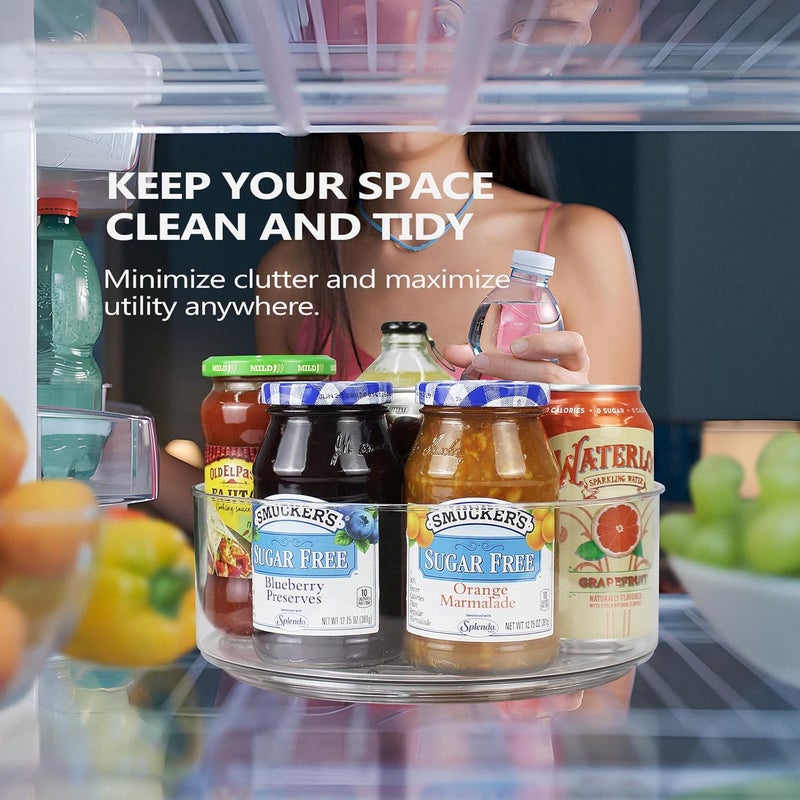 Slow Slog Lazy Susan Organizer, 2pcs 360 Degree Rotating Turntable Organizer, Round Plastic Clear Lazy Susan Turntable Food Storage Container for Kitchen, Fridge Organizer - Image 3