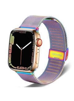 DEALELE Strap Compatible with iWatch 42mm 44mm 45mm, Stainless Steel Metal Mesh Replacement Bands for Apple Watch Series 7 / SE / 6/5 / 4/3 Women Men, Rainbow  - Image 1
