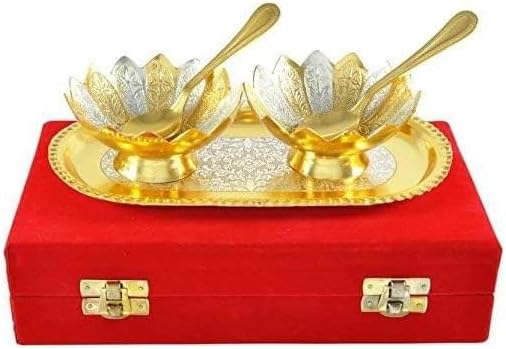 BENGALEN Gold Silver Plated Bowl Spoon Tray Set Dry Fruits Dessert Serving Set Diwali Gifts Friends Family Home Decorative Corporate Christmas Wedding Return Gift Items - Image 5