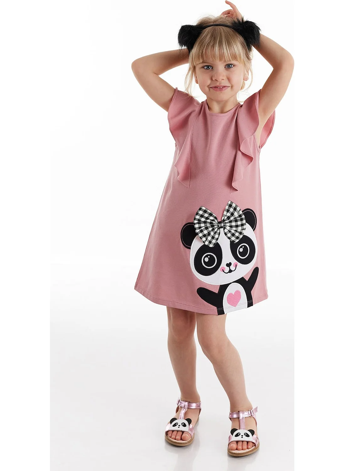 Denokids Panda Ruffle Detailed Girl Dress