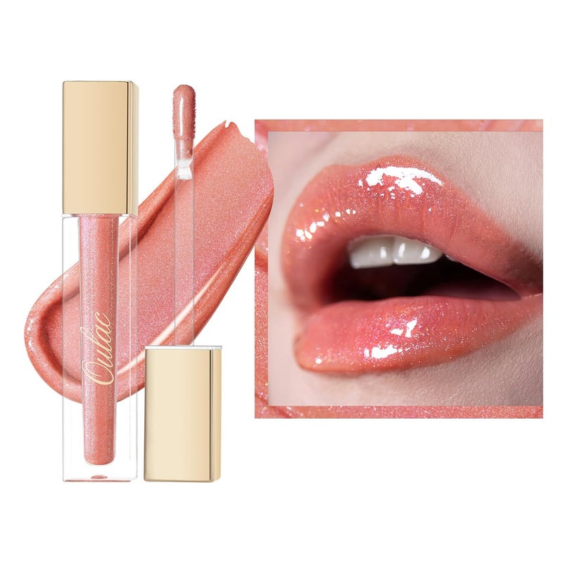 Oulac Oulac Peach Lip Gloss Highshine Moisturizing Lip Gloss Oil Colorful Shade Liquid Lipstick Nonstick Cup Glitter lipstick Lip Tint Reduce Fine Lines Lip Glaze For Dry Lip C18