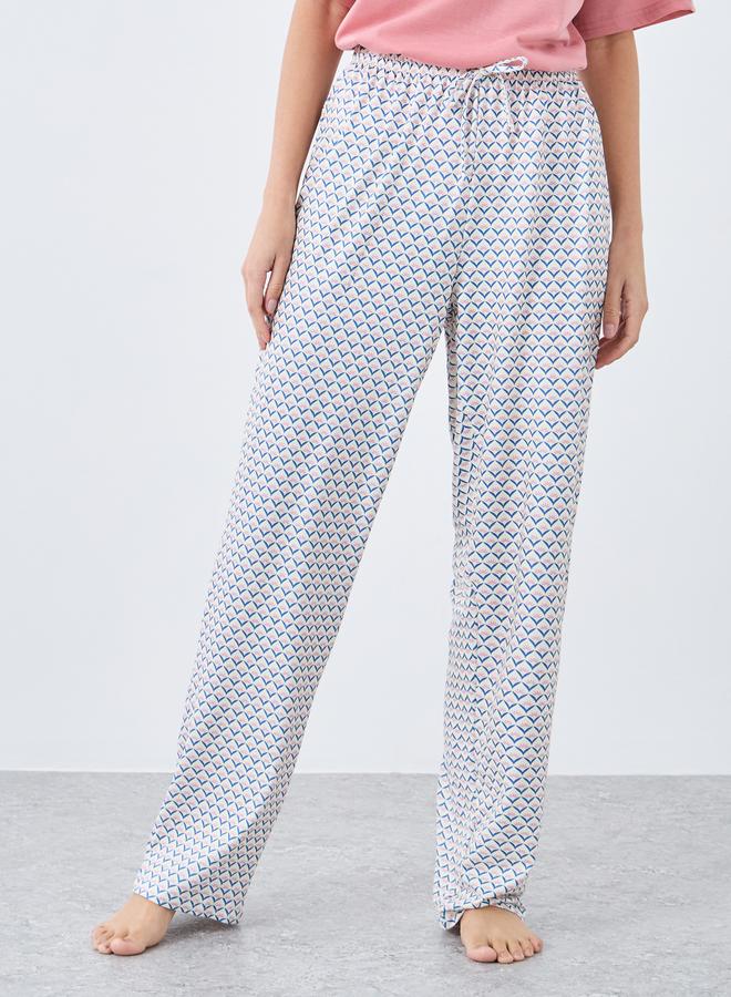 Styli Slogan Drop Shoulder T-Shirt and Geo Print Pyjama Set - Image 5