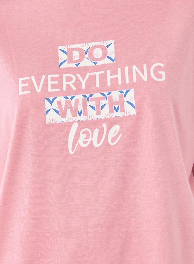 Styli Slogan Drop Shoulder T-Shirt and Geo Print Pyjama Set - Image 3