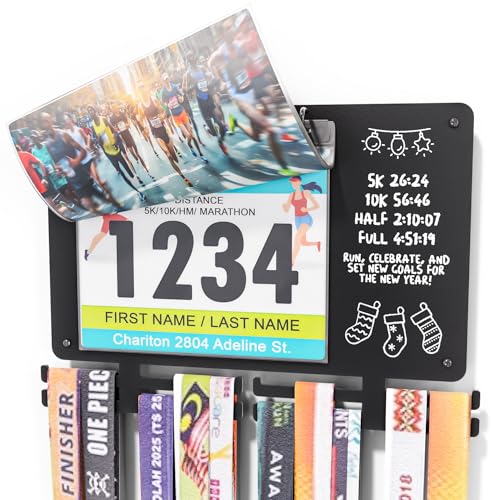BLAUBECK Medal Hanger Display for Runners, Marathon Medal Holder Display Wall Hanger and Race Bib Boards Holder with Chalkboard Marker - Holds up to 50 Medals, 40 Race Bibs - Image 1