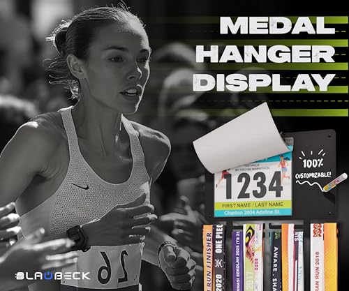 BLAUBECK Medal Hanger Display for Runners, Marathon Medal Holder Display Wall Hanger and Race Bib Boards Holder with Chalkboard Marker - Holds up to 50 Medals, 40 Race Bibs - Image 4