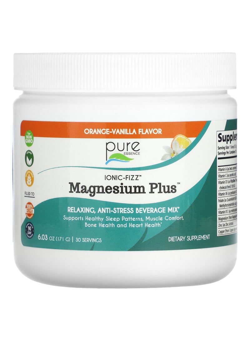Pure Essence Ionic-Fizz, Magnesium Plus, Orange-Vanilla, 6.03 oz (171 g)