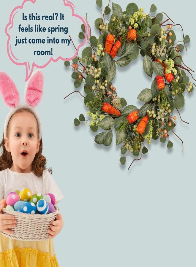 Quixem Spring Wreath Artificial Carrot Eucalyptus Wreath 22IN, Orange Green White, Spring Easter Summer Front Door Wall Decor - Image 4