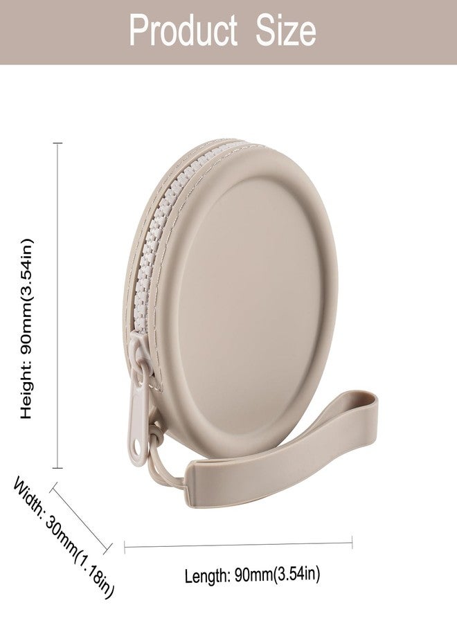 WHHJM Small Silicone Makeup Bag for Women Round Purse Essentials Portable Cosmetic Accessories Organizer Small Travel Kit Storage Pouch, Grey - Image 5