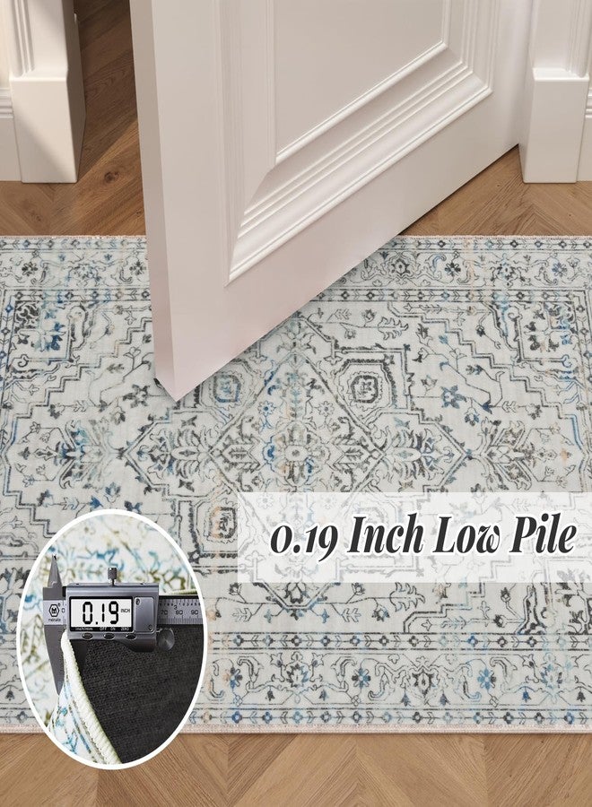 COYACOOL سجاد بوهيمي للمدخل، سجادة قابلة للغسل بمقاس 2x3 ذات وبر منخفض، سجادة صغيرة مانعة للانزلاق للباب الأمامي للمطبخ، سجاد صغير بظهر مطاطي، سجادة مدخل ناعمة عتيقة الطراز لغرفة النوم (بيج) - Image 3