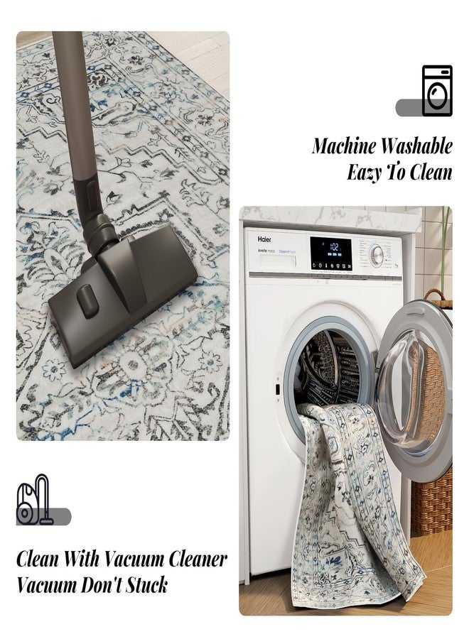 COYACOOL سجاد بوهيمي للمدخل، سجادة قابلة للغسل بمقاس 2x3 ذات وبر منخفض، سجادة صغيرة مانعة للانزلاق للباب الأمامي للمطبخ، سجاد صغير بظهر مطاطي، سجادة مدخل ناعمة عتيقة الطراز لغرفة النوم (بيج) - Image 4