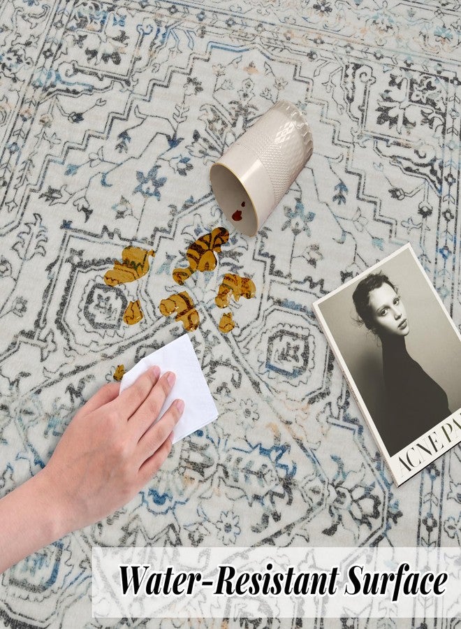 COYACOOL سجاد بوهيمي للمدخل، سجادة قابلة للغسل بمقاس 2x3 ذات وبر منخفض، سجادة صغيرة مانعة للانزلاق للباب الأمامي للمطبخ، سجاد صغير بظهر مطاطي، سجادة مدخل ناعمة عتيقة الطراز لغرفة النوم (بيج) - Image 2