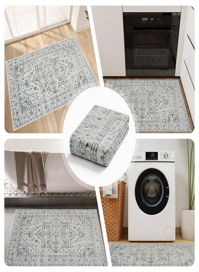 COYACOOL سجاد بوهيمي للمدخل، سجادة قابلة للغسل بمقاس 2x3 ذات وبر منخفض، سجادة صغيرة مانعة للانزلاق للباب الأمامي للمطبخ، سجاد صغير بظهر مطاطي، سجادة مدخل ناعمة عتيقة الطراز لغرفة النوم (بيج) - Image 5