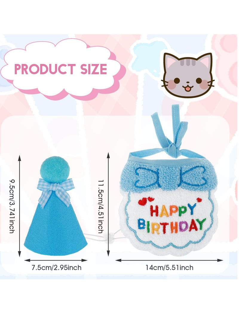 Excefore 2 PCS Pet Dog Cat Birthday Hat Scarf Set, Pet Costumes Headwear Accessories, Pet Birthday Party Supplies,Suitable for Girls Boys Pet Cat Dog (Blue) - Image 3