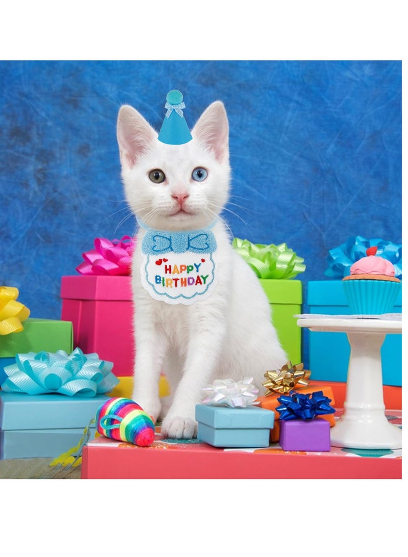 Excefore 2 PCS Pet Dog Cat Birthday Hat Scarf Set, Pet Costumes Headwear Accessories, Pet Birthday Party Supplies,Suitable for Girls Boys Pet Cat Dog (Blue) - Image 5