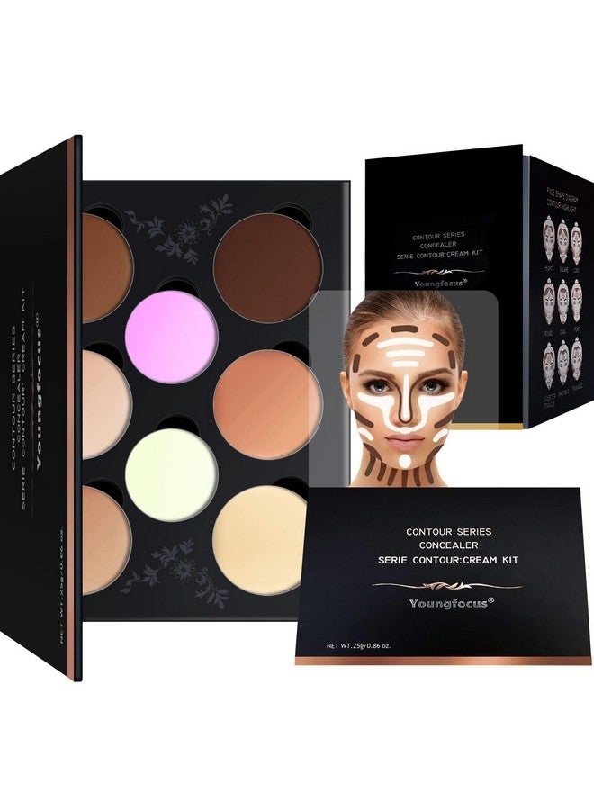 Youngfocus Cosmetics Cream Contour Best 8 Colors and Highlighting Makeup Kit - Contouring Foundation/Concealer Palette - Vegan & Cruelty Free - Step-by-Step Instructions Included - Image 1